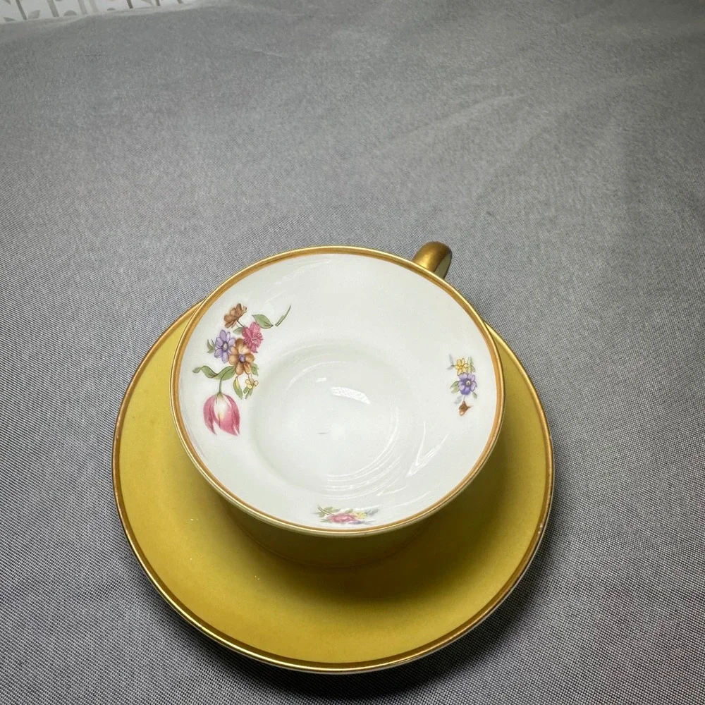 Sango China Cup and Saucer Yellow Floral Gold Trim Made in‎ Occupied Japan VTG